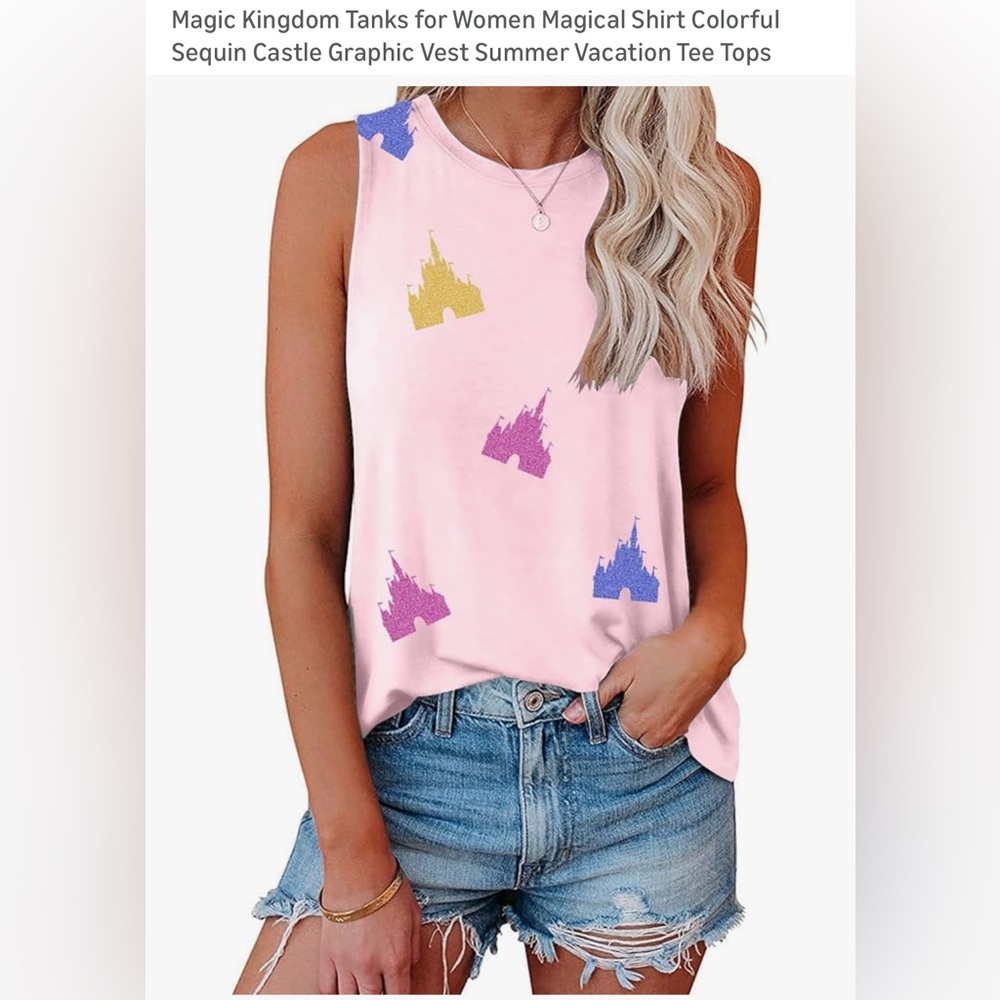 Disney Pink Sleeveless Top with Castle Print Size S